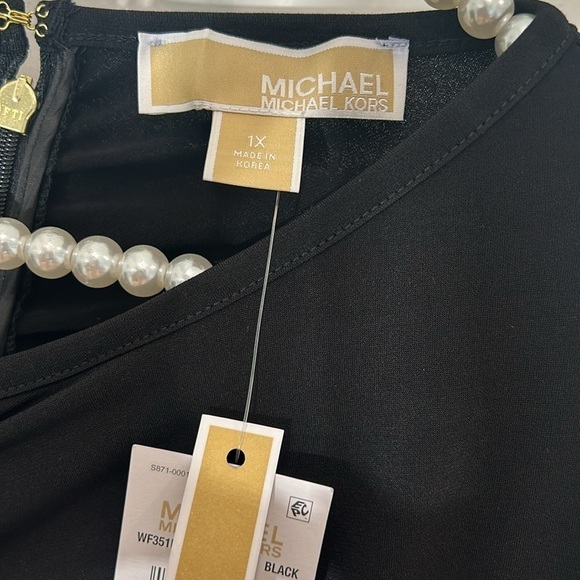 Michael Kors rouched center long sleeve bodycon black classic top plus 1X new - Picture 3 of 7